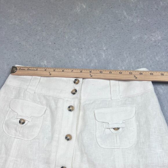 Soft Surrounding Skirt Size Medium Beige Linen Button Front Pockets Mini Skirt - Picture 5 of 11